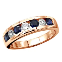 Unique Ring 14K White Gold Diamonds & Sapphires Wedding Band For Men & Women -Luxurman jewelry unique anniversary rings 14k gold diamonds sapphires wedding band for men ro