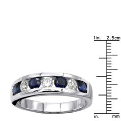 Unique Ring 14K White Gold Diamonds & Sapphires Wedding Band For Men & Women -Luxurman jewelry unique anniversary rings 14k gold diamonds sapphires wedding band for men rulerwh