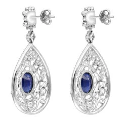 Unique Designer Blue Sapphire And Diamond Drop Earrings For Women 18K White Gold -Luxurman jewelry unique designer blue saphire and diamond drop earrings for women in 18k gold backwh