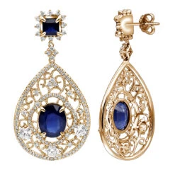 Unique Designer Blue Sapphire And Diamond Drop Earrings For Women 18K White Gold -Luxurman jewelry unique designer blue saphire and diamond drop earrings for women in 18k gold ro