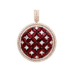 Unique Halo Ruby And Diamond Circle Pendant For Women 14K Rose Gold 4CT LUXURMAN