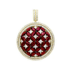 Unique Halo Ruby And Diamond Circle Pendant For Women 14K Rose Gold 4CT LUXURMAN -Luxurman jewelry unique halo ruby and diamond circle pendant for women 14k gold 4ct luxurman ye 1