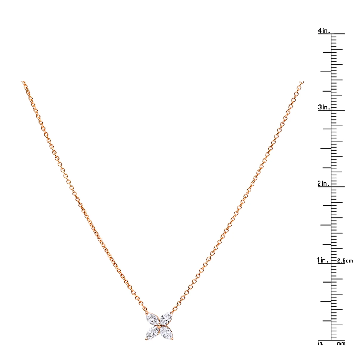 Unique Ladies 14K Rose Gold Flower Neckace With 1 Carat Marquise Cut Diamonds 6 Unique Ladies 14K Rose Gold Flower Neckace With 1 Carat Marquise Cut Diamonds - Image 6