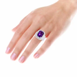 Unique Vintage Style Amethyst And Diamonds Ring 5 Carats 14K White Gold -Luxurman jewelry unique vintage style amethyst and diamonds ring 5 carats in 14k gold bodwh