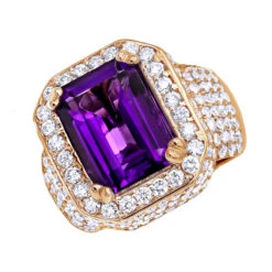 Unique Vintage Style Amethyst And Diamonds Ring 5 Carats 14K White Gold -Luxurman jewelry unique vintage style amethyst and diamonds ring 5 carats in 14k gold ro
