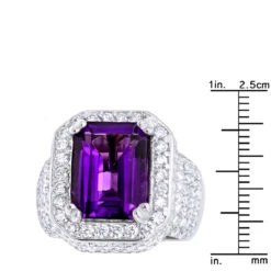 Unique Vintage Style Amethyst And Diamonds Ring 5 Carats 14K White Gold -Luxurman jewelry unique vintage style amethyst and diamonds ring 5 carats in 14k gold rulerwh