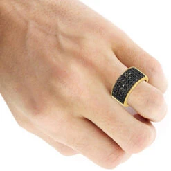 Unique Wedding Bands 1.67 Carat Black Diamond Ring For Men 10K Yellow Gold 5 Row 10mm -Luxurman jewelry unique wedding bands 167 carat black diamond ring for men 10k gold 5 row 10mm 000990 body yellow