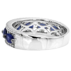 Unique 3.5 Carat Diamond & Blue Sapphire 14K White Gold Band For Women -Luxurman jewelry unique womens rings diamond blue sapphire band in 14k gold 35 carat backwh