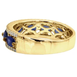 Unique 3.5 Carat Diamond & Blue Sapphire 14K White Gold Band For Women -Luxurman jewelry unique womens rings diamond blue sapphire band in 14k gold 35 carat backye