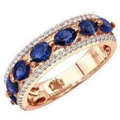 Unique 3.5 Carat Diamond & Blue Sapphire 14K White Gold Band For Women -Luxurman jewelry unique womens rings diamond blue sapphire band in 14k gold 35 carat ro