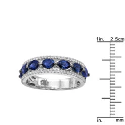 Unique 3.5 Carat Diamond & Blue Sapphire 14K White Gold Band For Women -Luxurman jewelry unique womens rings diamond blue sapphire band in 14k gold 35 carat rulerwh
