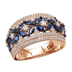 Women's Designer Cocktail Ring 2.2Ct Diamond And Sapphire Band 14K White Gold -Luxurman jewelry womens designer cocktail ring 22ct diamond and sapphire band 14k gold ro