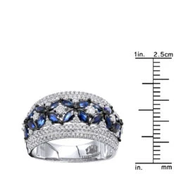 Women's Designer Cocktail Ring 2.2Ct Diamond And Sapphire Band 14K White Gold -Luxurman jewelry womens designer cocktail ring 22ct diamond and sapphire band 14k gold rulerwh
