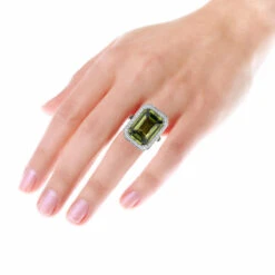 Ladies 14K White Gold Peridot Quartz Gemstone Diamond Cocktail Ring 1.75ct -Luxurman ladies 14k gold peridot quartz gemstone diamond cocktail ring 175ct body white