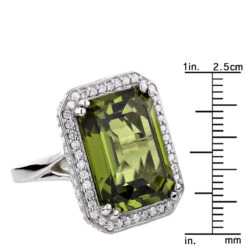 Ladies 14K White Gold Peridot Quartz Gemstone Diamond Cocktail Ring 1.75ct -Luxurman ladies 14k gold peridot quartz gemstone diamond cocktail ring 175ct ruler white
