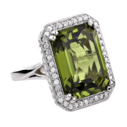 Ladies 14K White Gold Peridot Quartz Gemstone Diamond Cocktail Ring 1.75ct