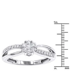 14K White Gold & Diamond Flower Engagement Ring 0.4ct -Luxurman ladies 14k white gold diamond flower ring 042ct p 6511 rulerwh