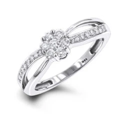 14K White Gold & Diamond Flower Engagement Ring 0.4ct