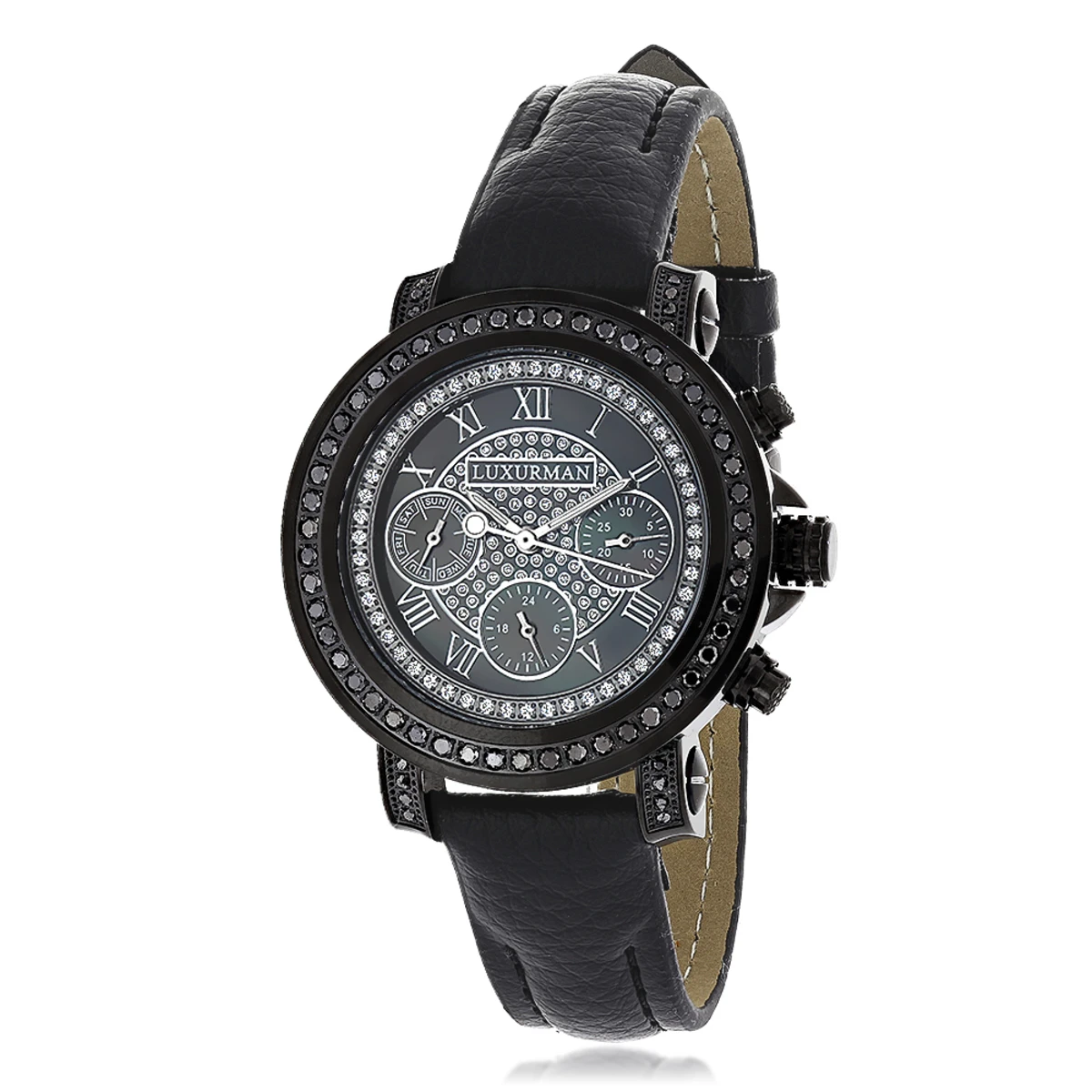 Ladies Black Diamond Watch 2.15ct LUXURMAN 1 Ladies Black Diamond Watch 2.15ct LUXURMAN