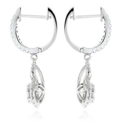 Ladies Diamond Drop Earrings By Luxurman 14K White Gold 1.1ct Drop Shape Clusters -Luxurman ladies diamond drop earrings by luxurman 14k gold 11ct drop shape clusters backwh
