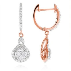 Ladies Diamond Drop Earrings By Luxurman 14K White Gold 1.1ct Drop Shape Clusters -Luxurman ladies diamond drop earrings by luxurman 14k gold 11ct drop shape clusters ro