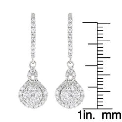 Ladies Diamond Drop Earrings By Luxurman 14K White Gold 1.1ct Drop Shape Clusters -Luxurman ladies diamond drop earrings by luxurman 14k gold 11ct drop shape clusters ruler