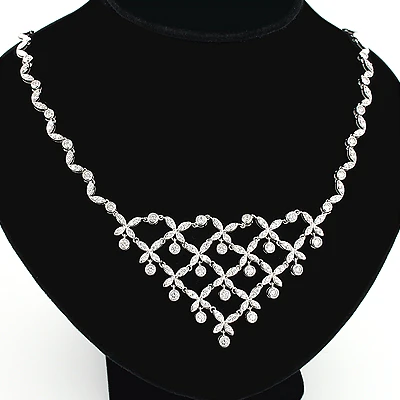 Ladies Diamond Designer Flower Necklace 4.5ct 14K White Gold 4 Ladies Diamond Designer Flower Necklace 4.5ct 14K White Gold - Image 4