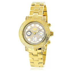 Ladies Diamond Watch 0.30 Ct Luxurman Yellow Gold Plated