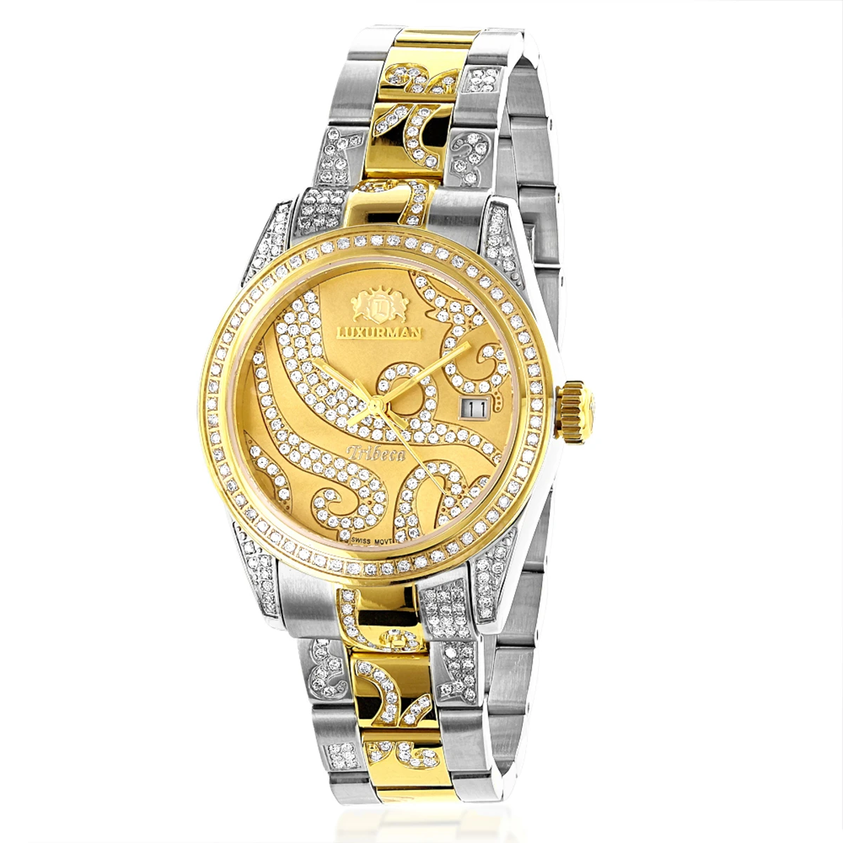 Ladies Diamond Watch 18k White Yellow Gold Pltd Two-Tone Luxurman Tribeca 1 Ladies Diamond Watch 18k White Yellow Gold Pltd Two-Tone Luxurman Tribeca