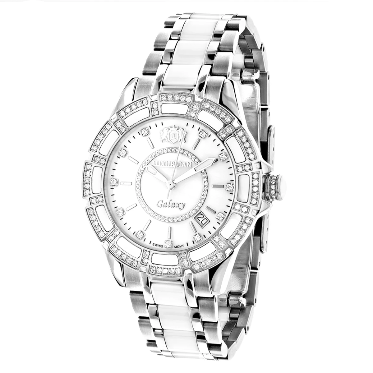 Ladies Diamond Luxurman White Ceramic Watch 1.25ct MOP Galaxy 1 Ladies Diamond Luxurman White Ceramic Watch 1.25ct MOP Galaxy