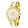 Ladies Diamond Yellow Gold Pld Steel & White Ceramic Watch Pink MOP
