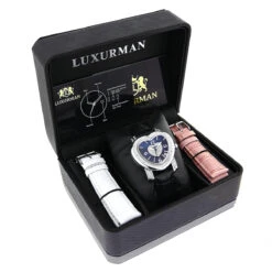 Ladies Diamond Watch Luxurman Blue Heart -Luxurman ladies floating diamond watch luxurman blue heart p 35229box