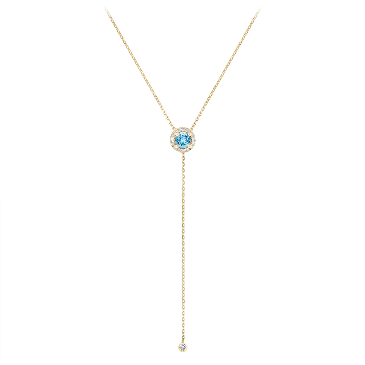 Ladies March Birthstone Customizable 14K Yellow Gold Diamond Aquamarine Y Necklace 1 Ladies March Birthstone Customizable 14K Yellow Gold Diamond Aquamarine Y Necklace