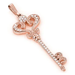 Ladies Pendants 14K White Gold Diamond Key Necklace Pendant 0.70ct -Luxurman ladies pendants 14k gold diamond key necklace 070ct p 7099 ro