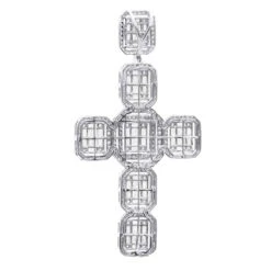 Large 14K Yellow Gold Diamond Cross Pendant For Men W Baguette & Round Diamonds 5Ct -Luxurman large 14k gold mens diamond cross pendant w baguette round diamonds 5ct 803236 back white