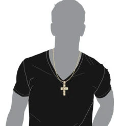 Large 14K Yellow Gold Diamond Cross Pendant For Men W Baguette & Round Diamonds 5Ct -Luxurman large 14k gold mens diamond cross pendant w baguette round diamonds 5ct 803236 body yellow