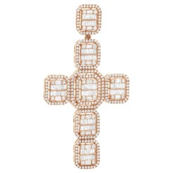 Large 14K Yellow Gold Diamond Cross Pendant For Men W Baguette & Round Diamonds 5Ct -Luxurman large 14k gold mens diamond cross pendant w baguette round diamonds 5ct 803236 rose