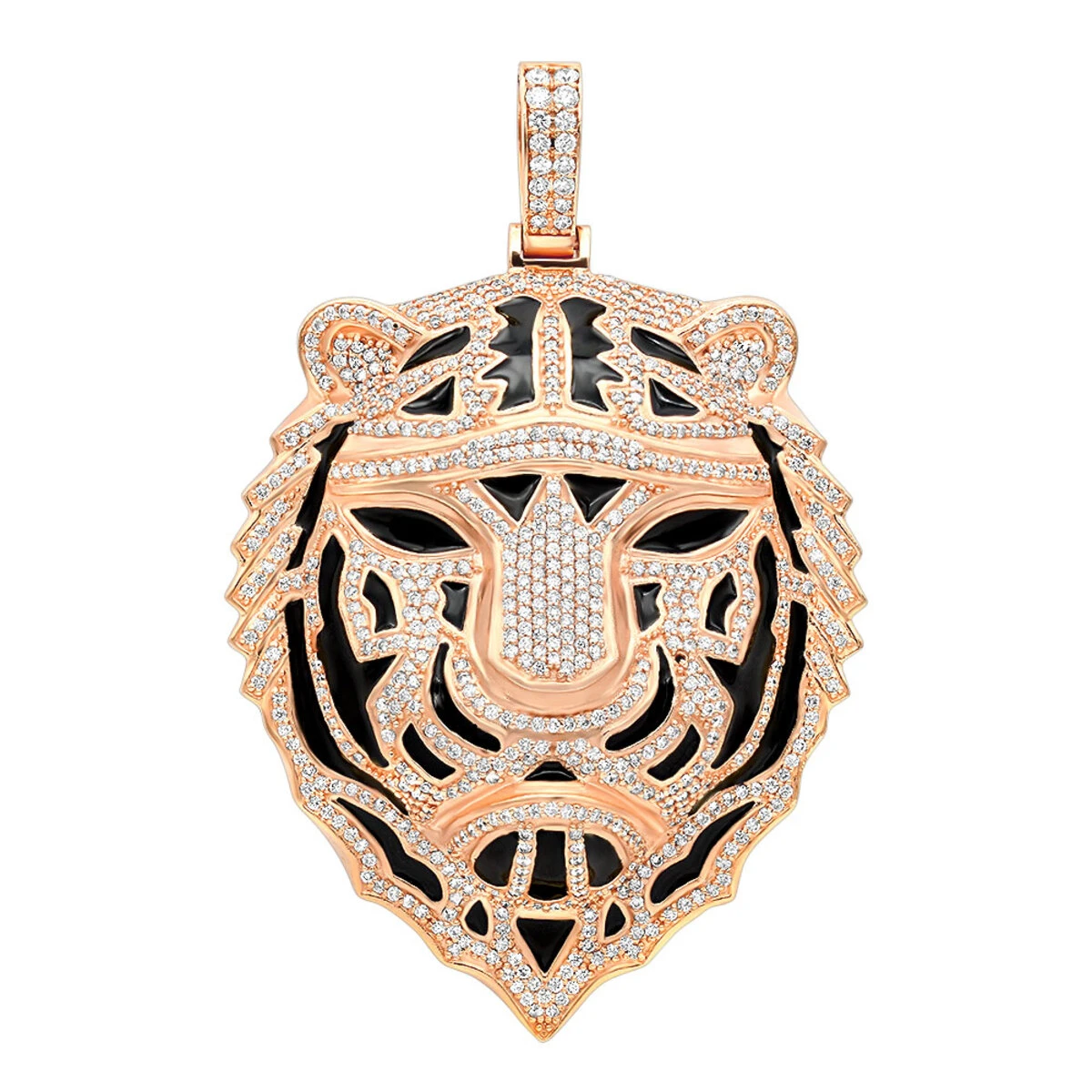 Large 14K Yellow Gold Men's Diamond Tiger Pendant With Black Enamel 10 Carats 3 Large 14K Yellow Gold Men's Diamond Tiger Pendant With Black Enamel 10 Carats - Image 3