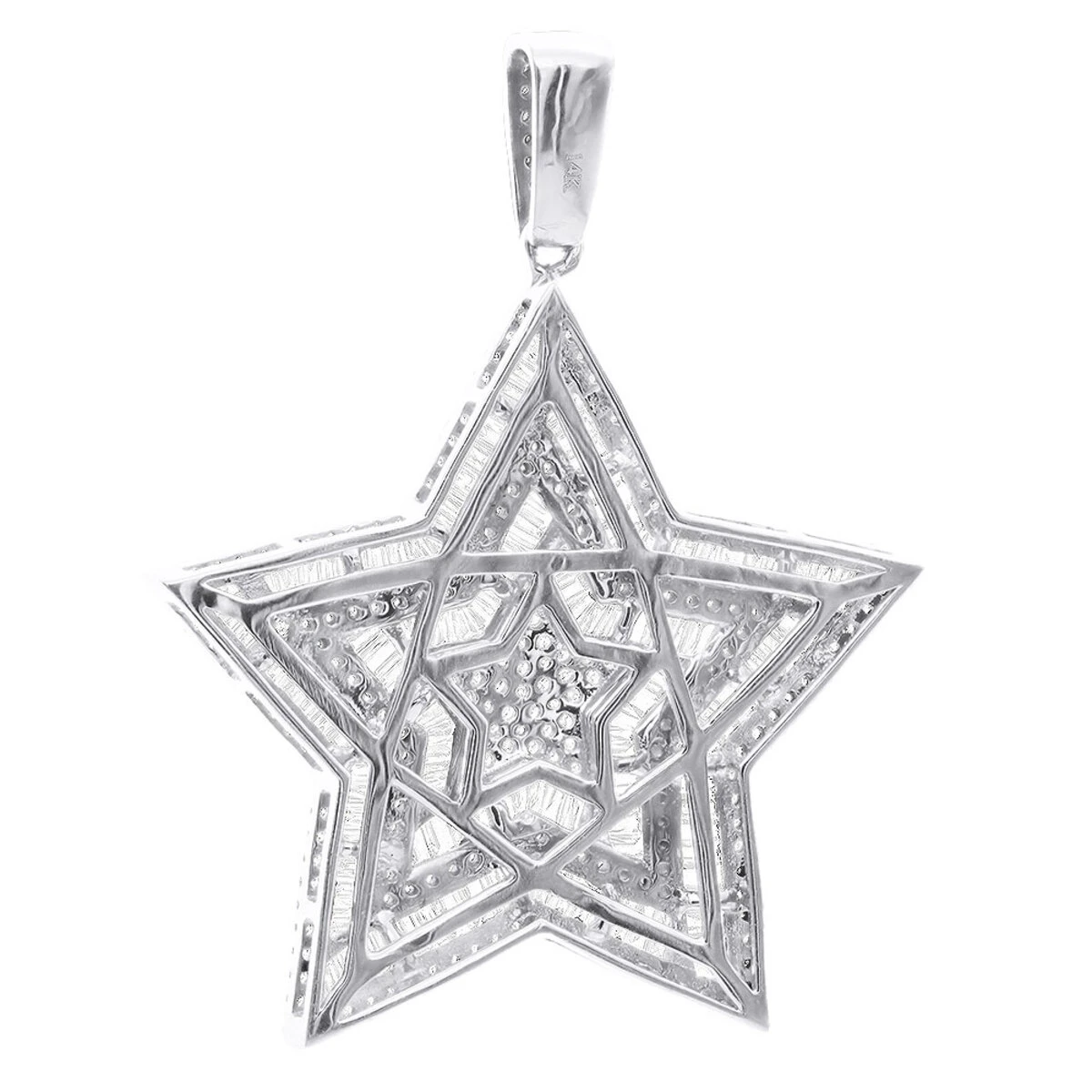 Large 2 Inch Men's Diamond Star Pendant 14K White Gold 5 Carats 4 Large 2 Inch Men's Diamond Star Pendant 14K White Gold 5 Carats - Image 4
