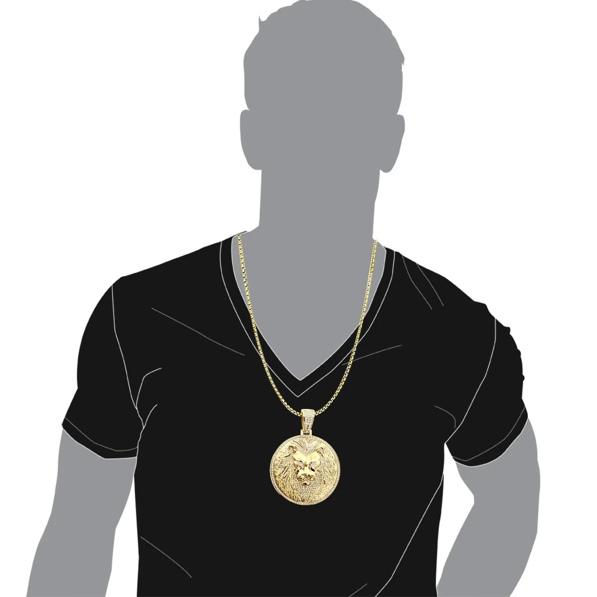 Large 4in Diamond Lion Pendant For Men 14K Yellow Gold Medallion 10 Carats 6 Large 4in Diamond Lion Pendant For Men 14K Yellow Gold Medallion 10 Carats - Image 6