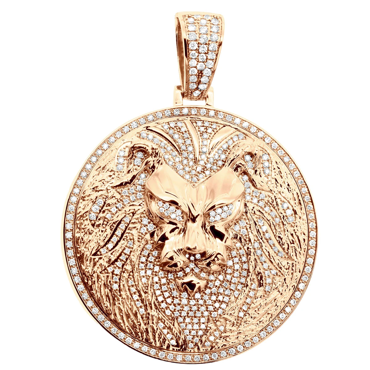Large 4in Diamond Lion Pendant For Men 14K Yellow Gold Medallion 10 Carats 3 Large 4in Diamond Lion Pendant For Men 14K Yellow Gold Medallion 10 Carats - Image 3