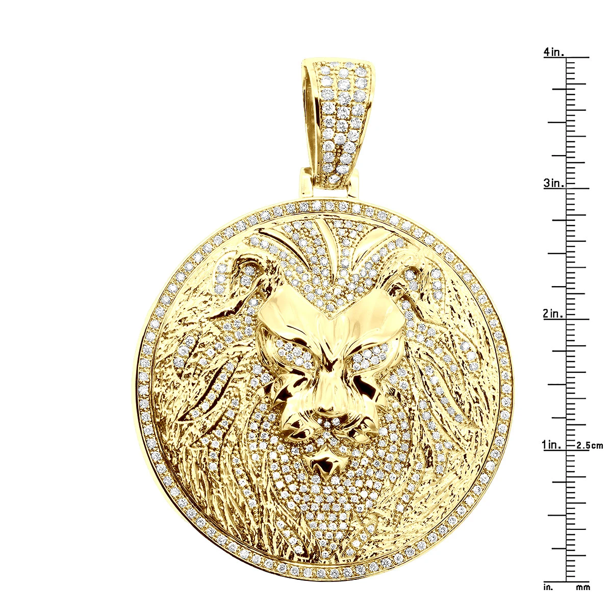 Large 4in Diamond Lion Pendant For Men 14K Yellow Gold Medallion 10 Carats 5 Large 4in Diamond Lion Pendant For Men 14K Yellow Gold Medallion 10 Carats - Image 5