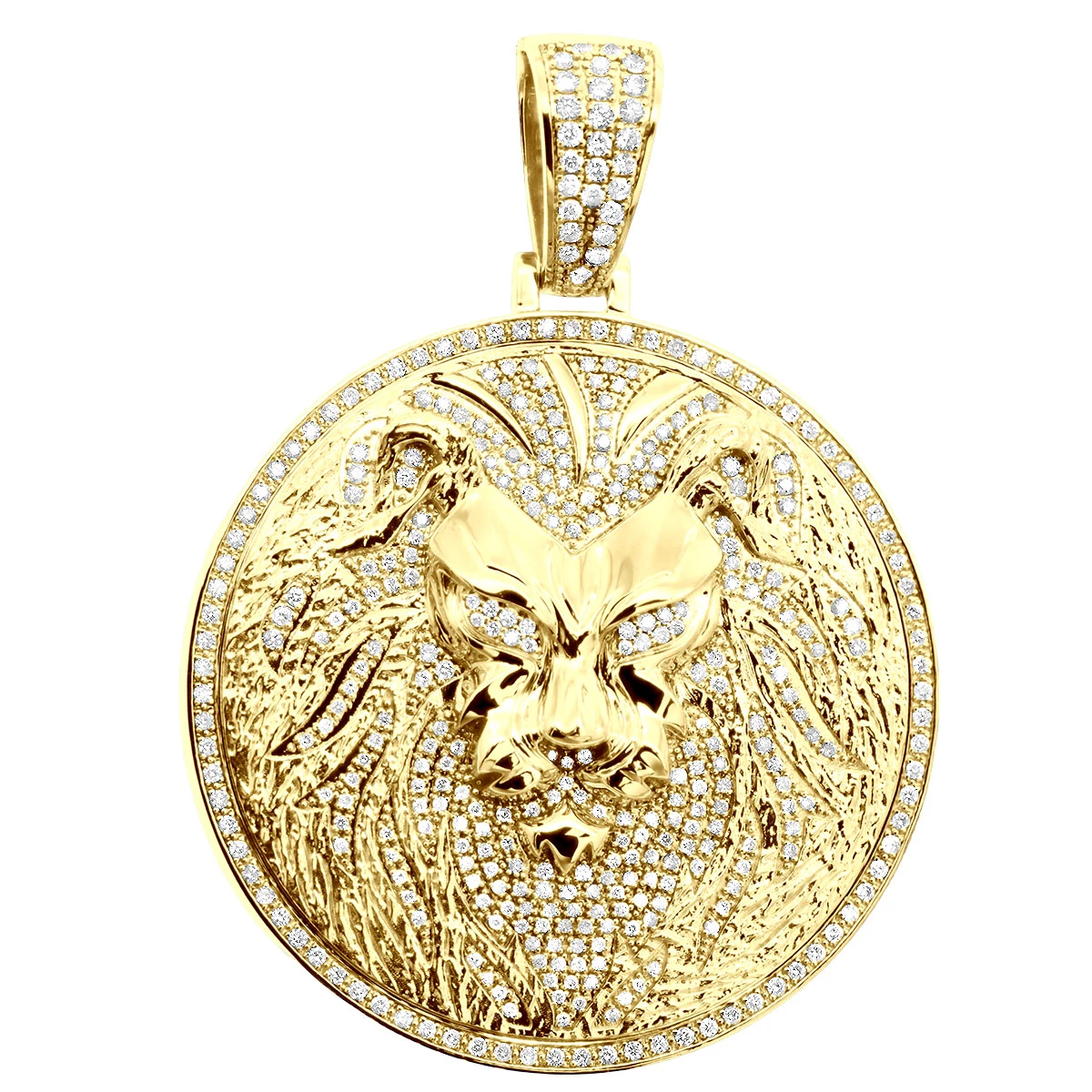 Large 4in Diamond Lion Pendant For Men 14K Yellow Gold Medallion 10 Carats 1 Large 4in Diamond Lion Pendant For Men 14K Yellow Gold Medallion 10 Carats