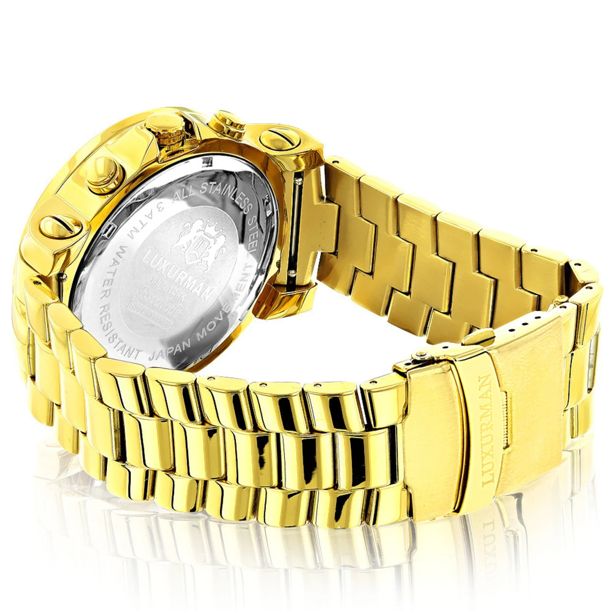 Large Diamond Bezel Watch 2.5ct Luxurman Escalade Yellow Gold Plated 2 Large Diamond Bezel Watch 2.5ct Luxurman Escalade Yellow Gold Plated - Image 2