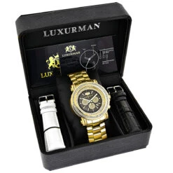 Large Diamond Bezel Watch 2.5ct Luxurman Escalade Yellow Gold Plated 8 Large Diamond Bezel Watch 2.5ct Luxurman Escalade Yellow Gold Plated -Luxurman large diamond bezel watch 25ct luxurman escalade yellow gold plated box