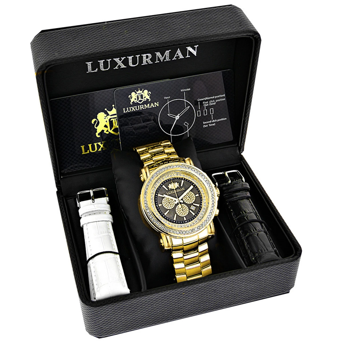 Large Diamond Bezel Watch 2.5ct Luxurman Escalade Yellow Gold Plated 4 Large Diamond Bezel Watch 2.5ct Luxurman Escalade Yellow Gold Plated - Image 4