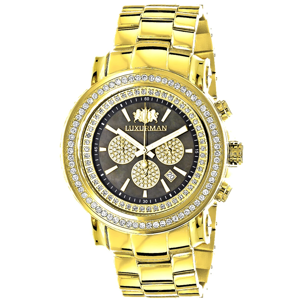 Large Diamond Bezel Watch 2.5ct Luxurman Escalade Yellow Gold Plated 1 Large Diamond Bezel Watch 2.5ct Luxurman Escalade Yellow Gold Plated