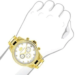 Large Diamond Bezel Watch By Luxurman 2.3ct Men's Yellow Gold Plated Liberty -Luxurman large diamond bezel watch by luxurman 23ct mens yellow gold plated liberty 3