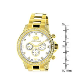 Large Diamond Bezel Watch By Luxurman 2.3ct Men's Yellow Gold Plated Liberty -Luxurman large diamond bezel watch by luxurman 23ct mens yellow gold plated liberty ruler