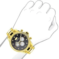 Large Diamond Bezel Watch By Luxurman 2ct Yellow Gold Tone Watch -Luxurman large diamond bezel watch by luxurman 2ct yellow gold tone watches 3